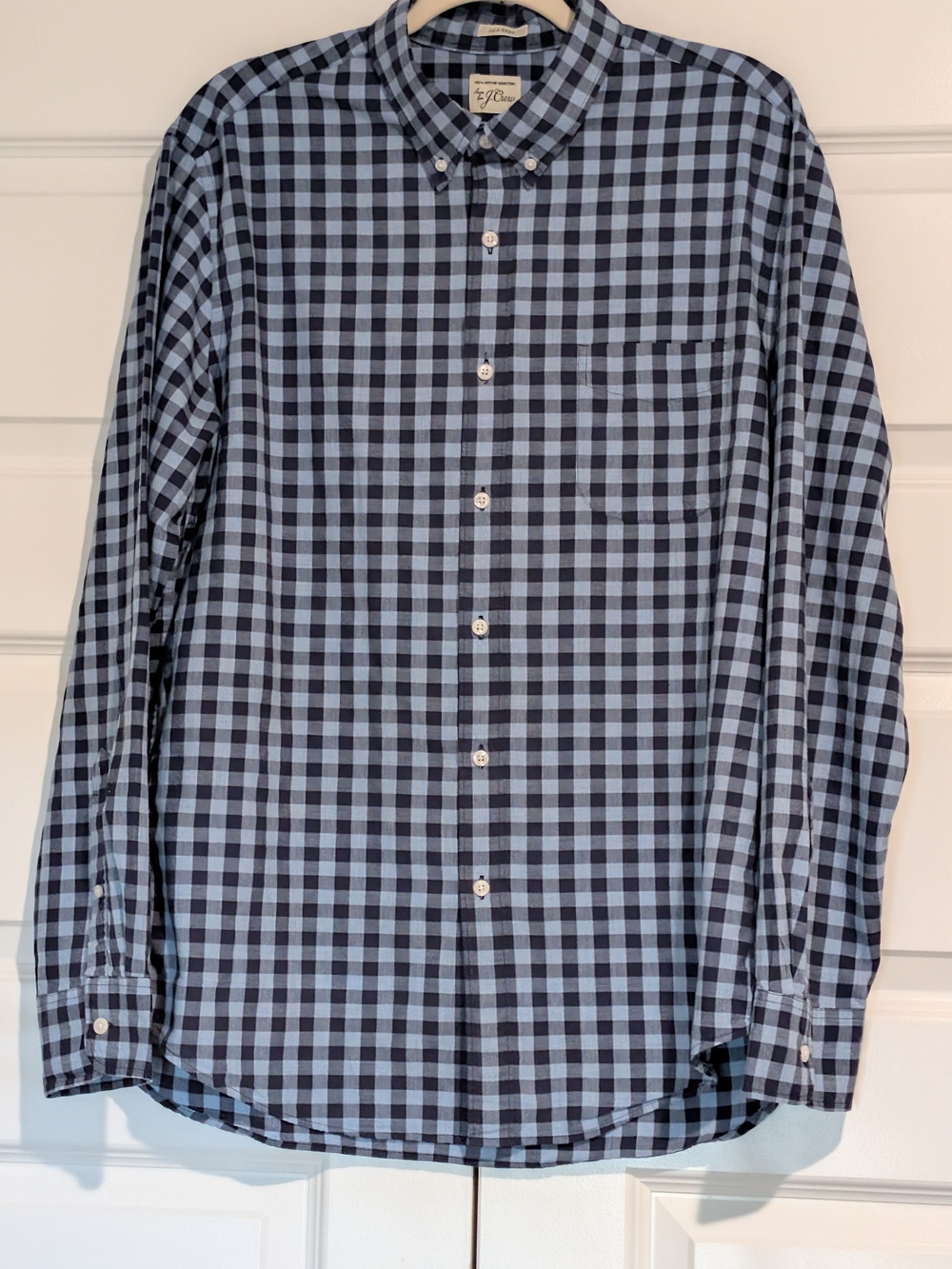 J. Crew Long-Sleeve Button-Down Gingham Shirt in Light Blue & Navy